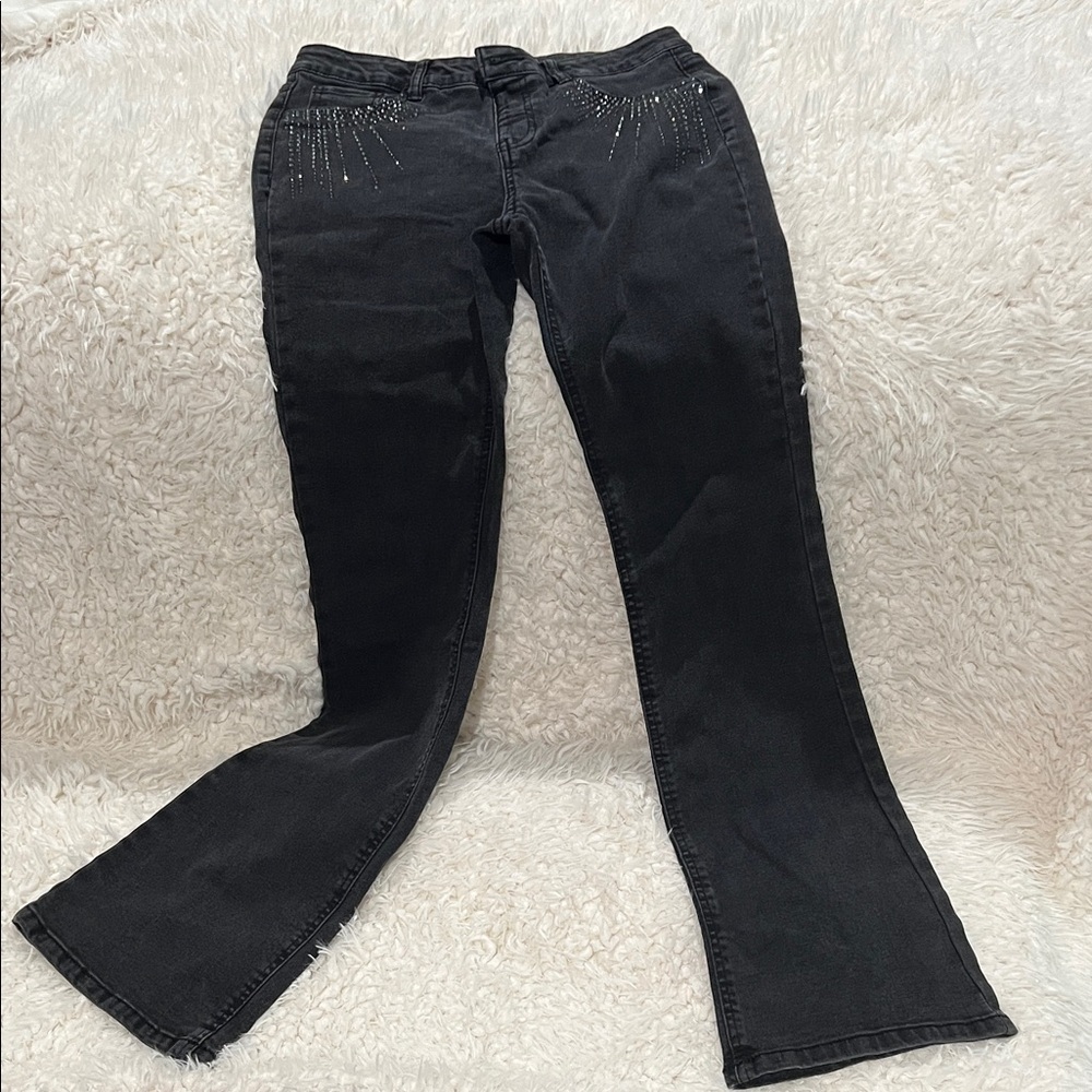 Vanilla Star Girl Black Flare Jeans with Embellishments